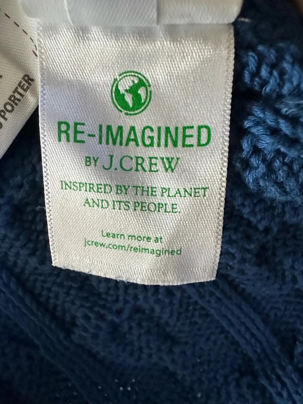 J.Crew Re-Imagined Cable Knit Sweater Blue 100% Cotton Chunky Pullover Womens